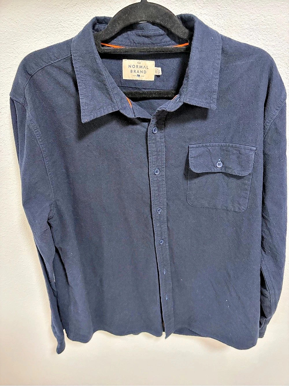 Mens The Normal Brand Hudson Brushed Flannel Button Down Shirt in Navy